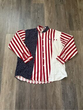 MO BETTA Vintage USA Patriotic Flag Button Down Shirt XL